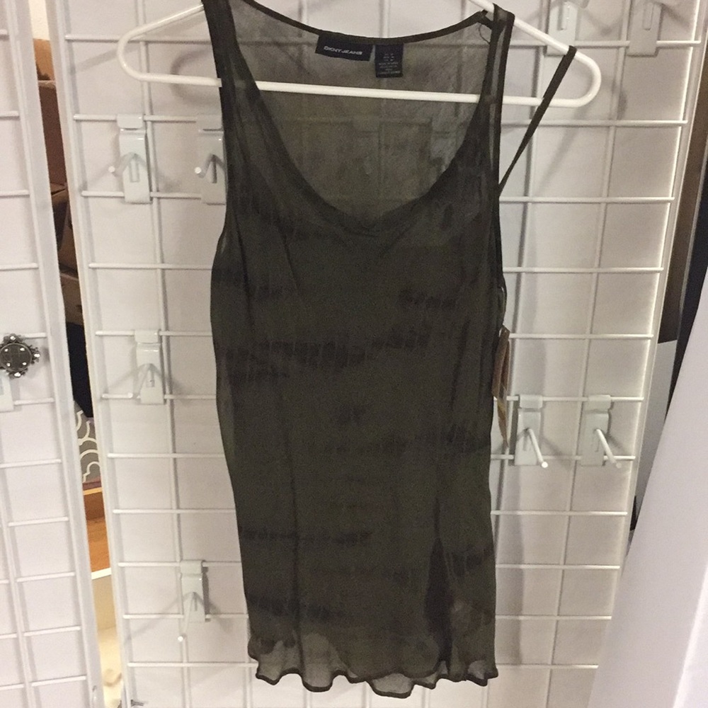 A DKNY jean tank top with removable sheer top